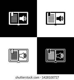 Set Audio book icon isolated on black and white background. Audio guide sign. Online learning concept.  Vector Illustration