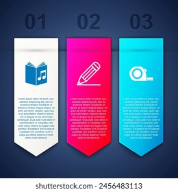 Set Audio book, Pencil and line and Roulette construction. Business infographic template. Vector