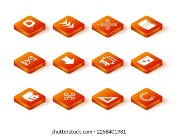 Set Audio book, Pixel arrows in four directions, Hourglass pixel, Arrow, Triangular ruler, Bus, Laurel wreath and  icon. Vector