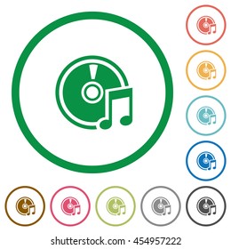 Set of Audio CD color round outlined flat icons on white background