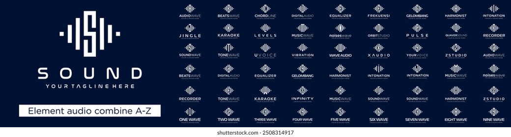 set of audio combined letter A to Z and numbers from 1 to 9 logo design. vector illustration