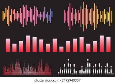 set audio equalizer technology, pulse musical. Audio equalizer sound wave display horizontal. abstract isolated vector illustration, Set of isolated audio equalizer or voice frequency, Sound wave.