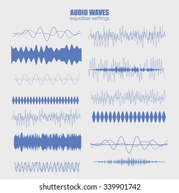 set audio equalizer technology, pulse musical. Audio equalizer sound wave display horizontal. abstract isolated vector illustration