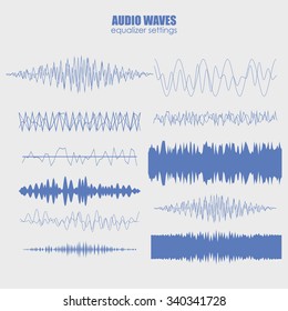 set audio equalizer technology, pulse musical. Audio equalizer sound wave display horizontal. abstract isolated vector illustration