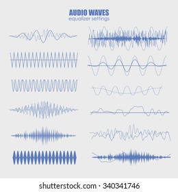 set audio equalizer technology, pulse musical. Audio equalizer sound wave display horizontal. abstract isolated vector illustration
