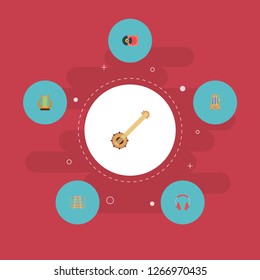 Set of audio icons flat style symbols with xylophone, headphones, harp and other icons for your web mobile app logo design.