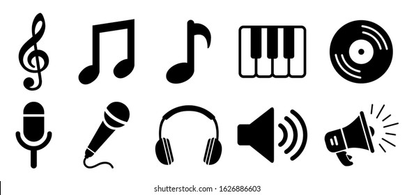 Set audio icons, group musical notes signs – stock vector