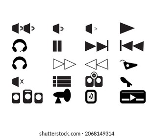 Set of Audio Icons like Play, Forward, Backward, Headset, Loudspeaker and others.