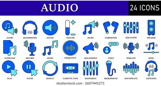 Set of Audio Icons or symbols Vector fully editable file.