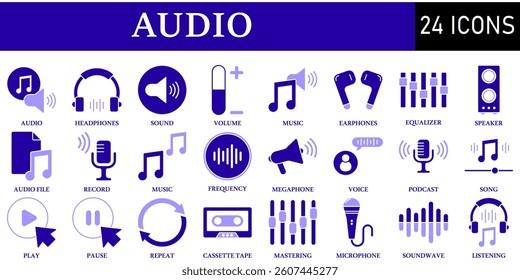 Set of Audio Icons or symbols Vector fully editable file.