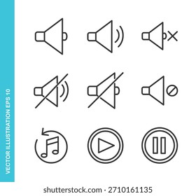 Set of Audio Icons. Thin Line Symbol Elements Collection.
