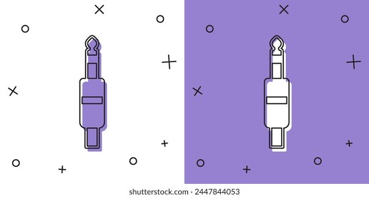 Set Audio jack icon isolated on white and purple background. Audio cable for connection sound equipment. Plug wire. Musical instrument.  Vector