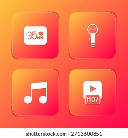 Set Audio jack, Microphone, Music note, tone and MOV file icon. Vector
