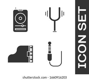 Set Audio jack, Music player, Grand piano and Musical tuning fork icon. Vector