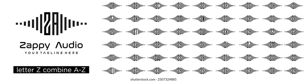 set of audio logo design combined letter Z with A to Z and numbers from 1 to 9. vector illustration