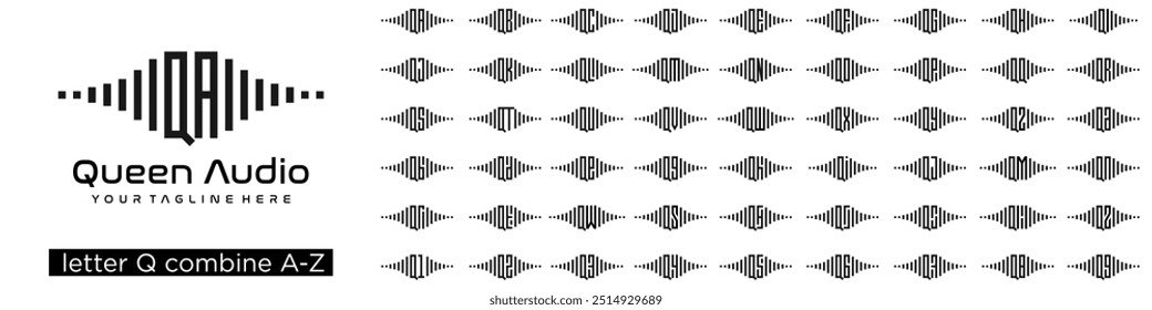 conjunto de diseño de logotipo de audio combinado letra Q con A a Z y números del 1 al 9. Ilustración vectorial