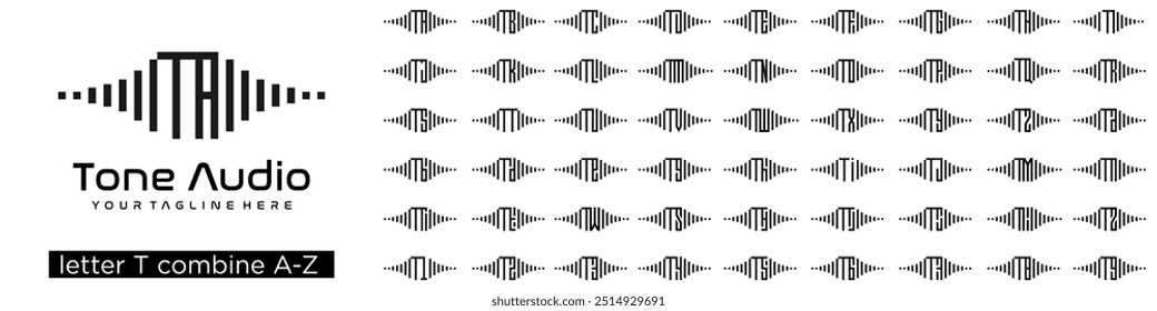 set of audio logo design combined letter T with A to Z and numbers from 1 to 9. vector illustration