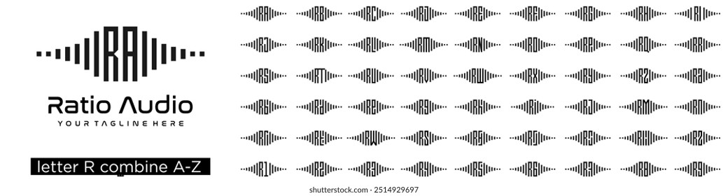 set of audio logo design combined letter R with A to Z and numbers from 1 to 9. vector illustration