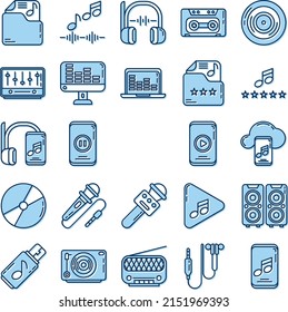 set of audio music icons with transparent background