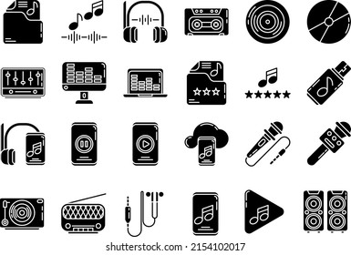 set of audio music icons with transparent background
