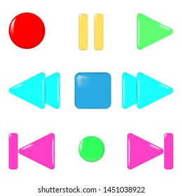 set of audio music media player icon shiny button