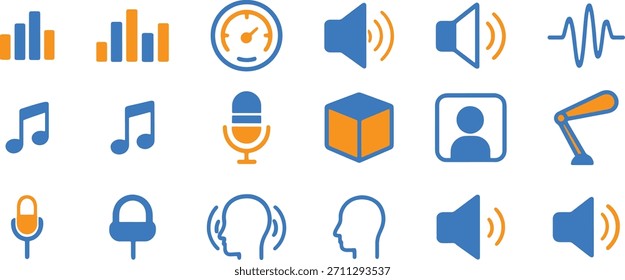Conjunto de iconos vectoriales de audio y sonido en estilo plano moderno para Web y Diseño gráfico UI o UX Kit