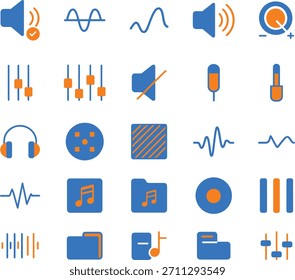 Conjunto de iconos vectoriales de audio y sonido en estilo plano moderno para Web y Diseño gráfico UI o UX Kit