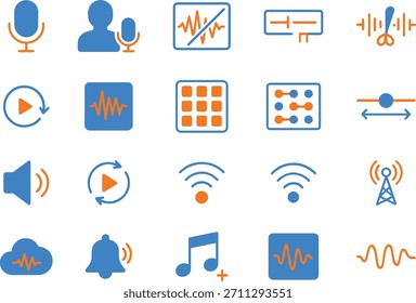 Conjunto de ícones de áudio e vetores de som em estilo plano moderno para web e design gráfico UI ou UX Kit