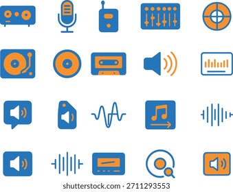 Conjunto de iconos vectoriales de audio y sonido en estilo plano moderno para Web y Diseño gráfico UI o UX Kit