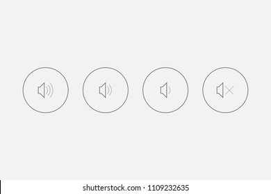 Set Audio Speaker Sound Volume Icon. Volume vector image to be used in web applications, mobile applications and print media. An icon that increases and reduces the sound. Icon showing the mute.