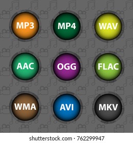 Set of Audio & Video File Format icons. Vector illustration.