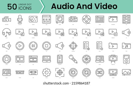 Set of audio and video icons. Line art style icons bundle. vector illustration