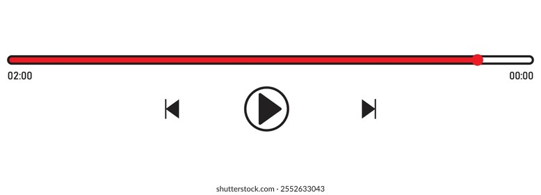 Video Conjunto de barras de carga de progreso de audio o reproductor con control deslizante de tiempo, reproducción y pausa, rebobinado y Botones de avance rápido. Plantillas de la interfaz del panel de reproducción de MediaPlayer. Ilustración gráfica de Vector