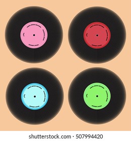 Set of Audio Vinyl Vintage Color Vector