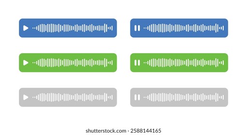 set of audio voice message waveform symbol. voice note playing and pause