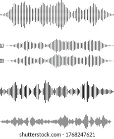 set of audio waveforms or sound waves, speech, noise or music symbol vector illustration