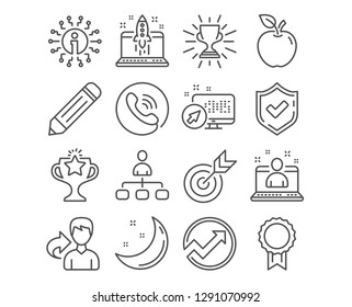 Set of Audit, Best manager and Management icons. Reward, Victory and Trophy signs. Pencil, Target and Start business symbols. Arrow graph, Best developer, Agent. Vector