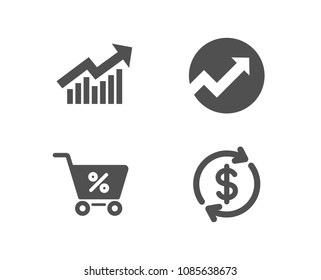 Set of Audit, Demand curve and Special offer icons. Usd exchange sign. Arrow graph, Statistical report, Discounts. Currency rate.  Quality design elements. Classic style. Vector