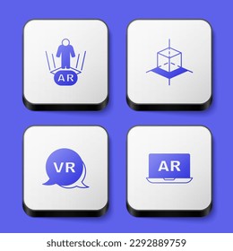 Set Augmented reality AR, 3d modeling, Virtual and  icon. White square button. Vector