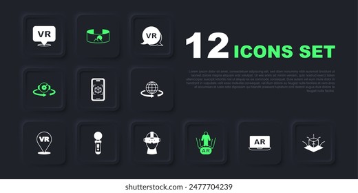 Set Augmented reality AR, 3d modeling, 360 degree view, VR controller game,  and Virtual glasses icon. Vector