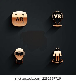 Set Augmented reality AR, Virtual, glasses and 3d modeling icon with long shadow. Vector