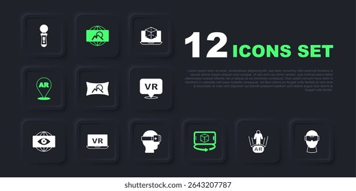 Set Augmented reality AR, Virtual glasses, Wide angle picture, 3d modeling,  and  icon. Vector