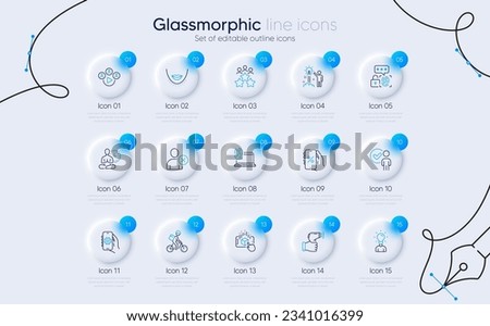 Set of Augmented reality, Electronic thermometer and Computer fingerprint line icons for web app. Discounts app, Chin, Yoga icons. Creative idea, Video conference, Business meeting signs. Vector