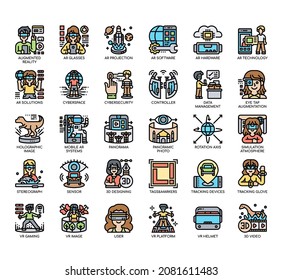 Set of augmented reality thin line icons for any web and app project. 