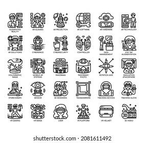 Set of augmented reality thin line icons for any web and app project. 