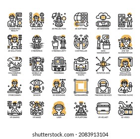Set of augmented reality thin line icons for any web and app project. 