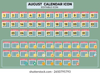 Set of August Calendar Icons Representing the Month in Different Styles 