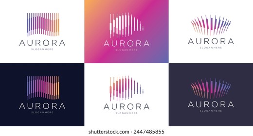 Set von Aurora-Logo-Symbol-Design-Vorlage-flache Vektorgrafik und Farbverlauf-Branding.