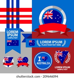 Set of Australia flag, emblem and pattern background. 