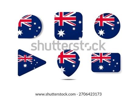 Set of Australia  Flag Icons  in Various Round, Square, and Triangular Shapes